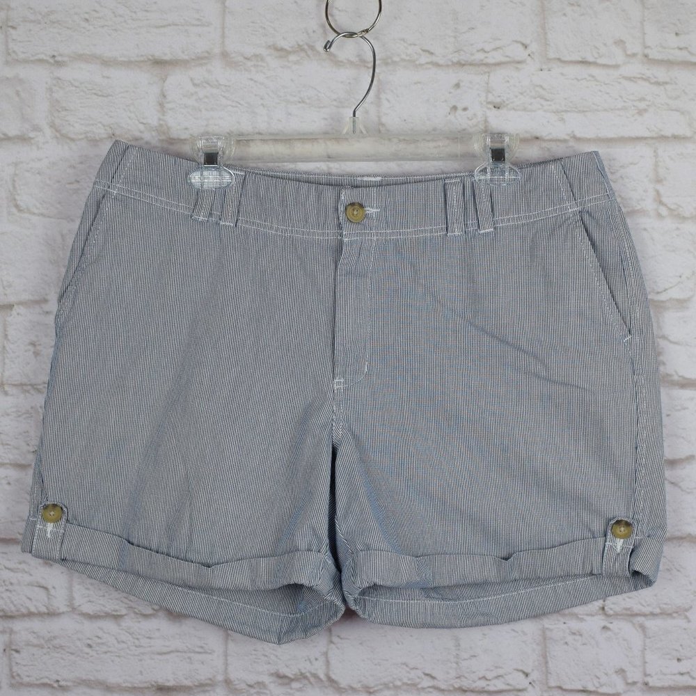 Eddie Bauer Striped Shorts Cuffed Button Detail 16
